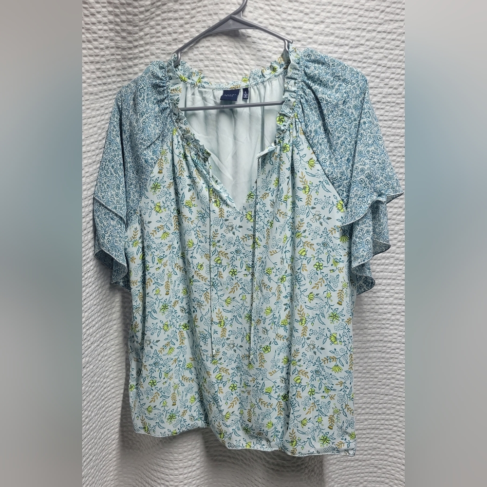 Kaari Blue Floral Blouse with Blue and Green Hues